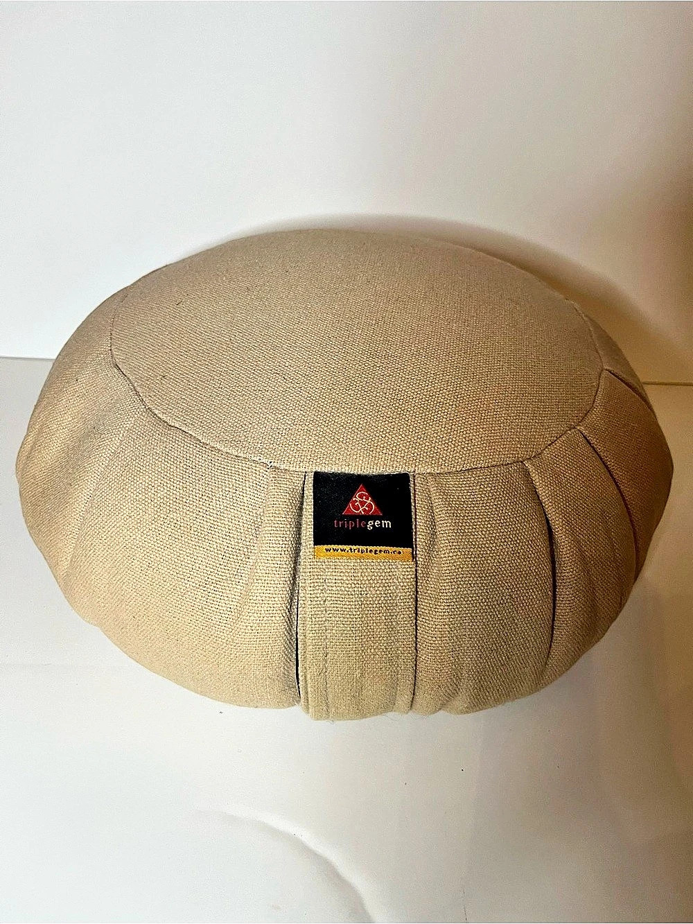 Triple gem meditation pillow. With handle and Beige Pleated linen